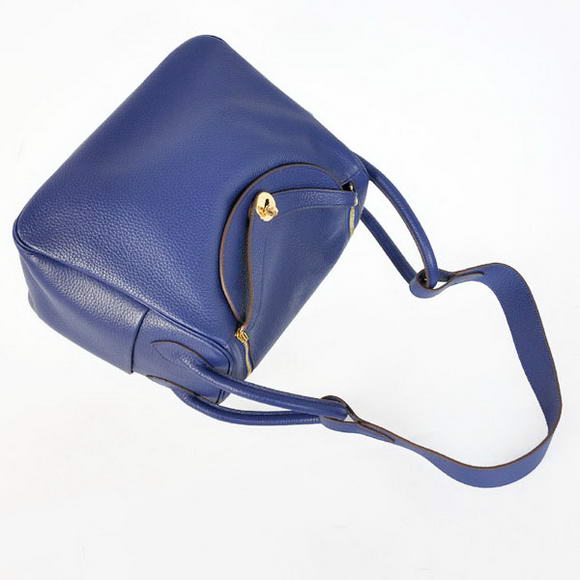 High Quality Replica Hermes Lindy 30CM Havanne Handbags 1057 Dark Blue Leather Golden Hardware - Click Image to Close